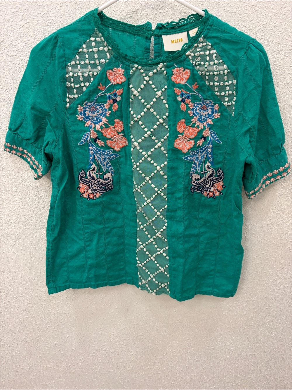 Maeve Teal Embroidered Peasant Blouse